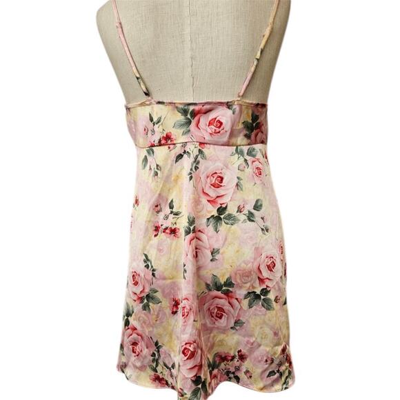 Vtg Rose Print Chemise, Satin Short Slip, Split Front Lingerie, Sz s - Picture 4 of 5